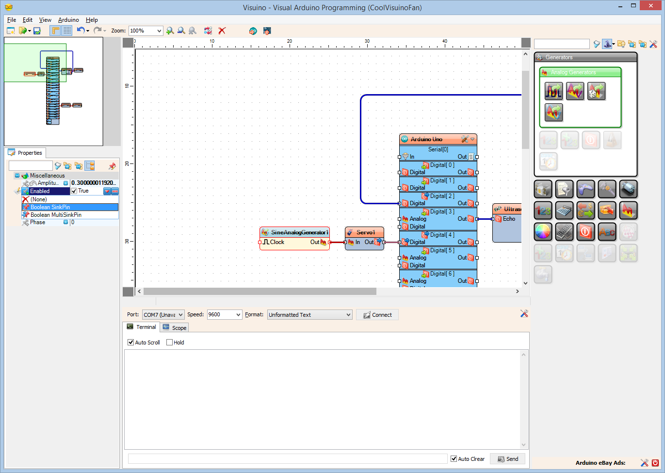 Step 9: Add Pins to the Sine Generator to Enable It, and Control Its Frequency