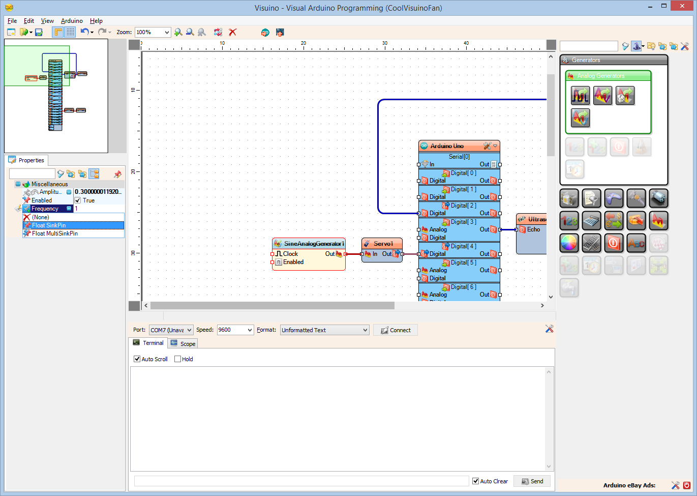Step 9: Add Pins to the Sine Generator to Enable It, and Control Its Frequency