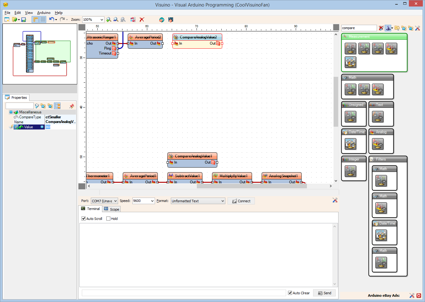 Step 11: In Visuino Add Components to Enable/disable the Fan