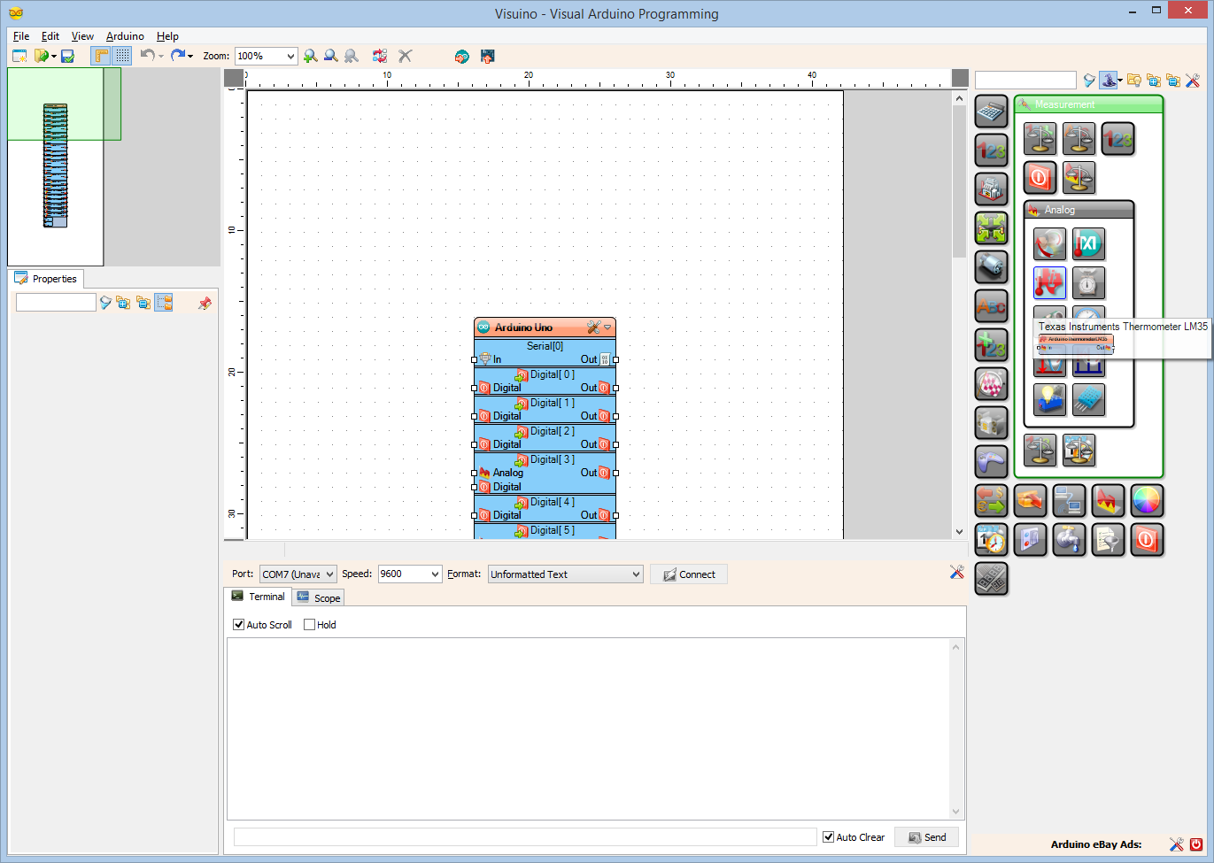 Step 6: Start Visuino, and Add Components to Read the LM35 Thermometer and Reduce the Noise